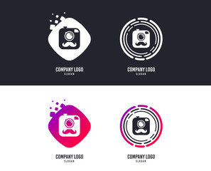 Logotype concept. Hipster photo camera with mustache sign icon. Retro camera symbol. Logo design. Colorful buttons with icons. Vector