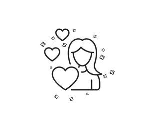 Woman in Love line icon. Heart sign. Valentines day symbol. Geometric shapes. Random cross elements. Linear Love icon design. Vector