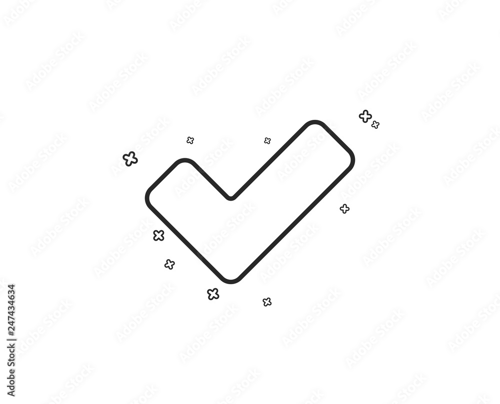 Poster check line icon. approved tick sign. confirm, done or accept symbol. geometric shapes. random cross 