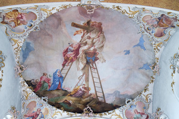 Deposition from the Cross, fresco on the ceiling of the Maria Vesperbild Church in Ziemetshausen,...