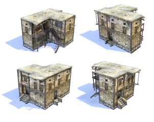 Set of 3d-renders of old afghan house