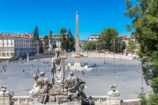 Rome, Italy - July 3, 2017: The Piazza del Popolo and Flaminio Obelisk