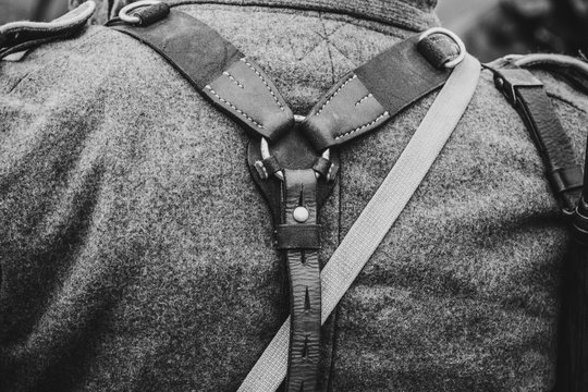 Outfit of a German soldier Wehrmacht shoulder belt on his back