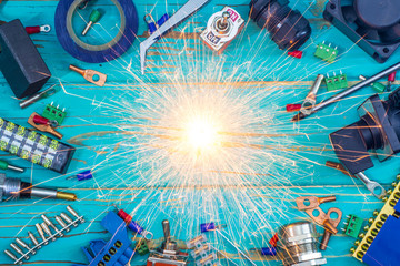 Tools and a set of components for use in electrical installations with a spark.