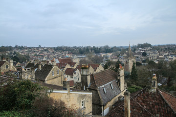 A picture from the nice old town Bradford on Avon in United Kingdom. You can see the houses, streets, footpaths.  