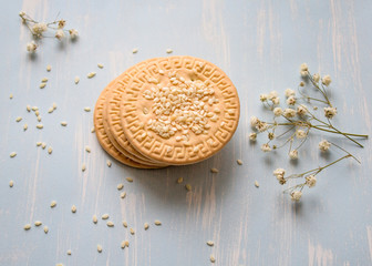 cookies with sesame on the background