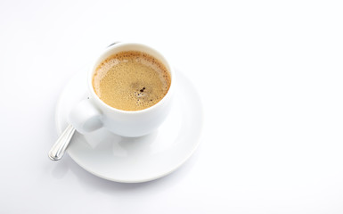 Cup of coffee isolated on white background. Copy space.