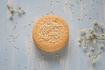 cookies with sesame on the background