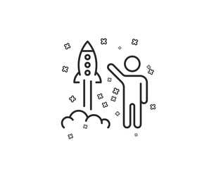 Launch project line icon. Startup rocket sign. Innovation symbol. Geometric shapes. Random cross elements. Linear Launch project icon design. Vector