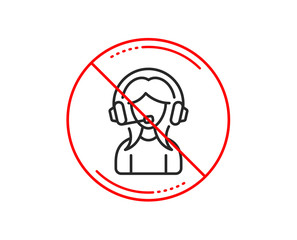 No or stop sign. User Support line icon. Female Profile sign. Woman Person silhouette symbol. Caution prohibited ban stop symbol. No  icon design.  Vector