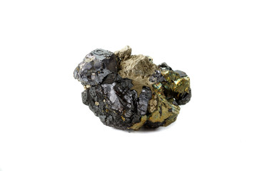 Macro mineral stone  Sphalerite Pyrite on a white background
