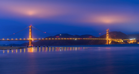 Golden Gate Bridge shining in the night