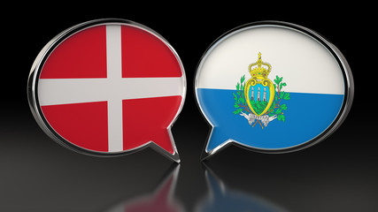 Denmark and San Marino flags with Speech Bubbles. 3D illustration