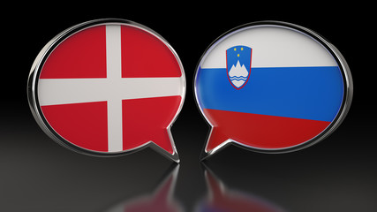 Denmark and Slovenia flags with Speech Bubbles. 3D illustration