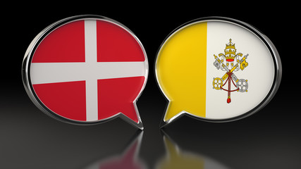 Denmark and Vatican City flags with Speech Bubbles. 3D illustration