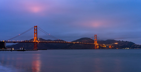 Golden Gate Bridge shining in the night