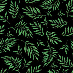 Naklejka na ściany i meble Vector hand drawn seamless pattern with stylized orchid branch for your design on the black background