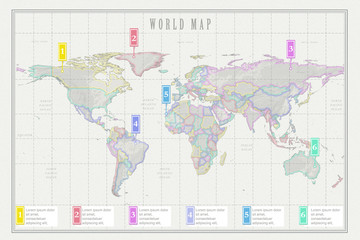 Political world map on light background.  Vintage Vector
