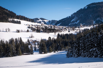 Snowy holiday resort Hohentauern in a sunny day in Styria