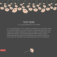 Dark template with cute beige flowers on the top. Vector.