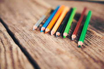 colorful pencils on desk