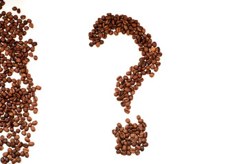 question mark of coffee beans closeup top view