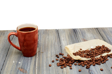 isolated coffee mug on wooden boards