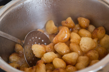 making step by step traditional Lokma dessert from Turkey. 