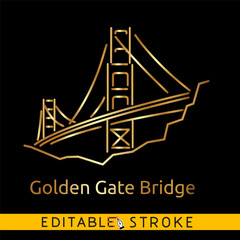 Golden gate bridge. Symbol of San Francisco logo or icon on black background. Easy changing vector with editable strokes.