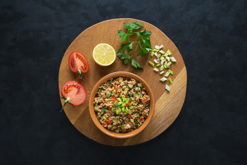 Traditional Turkish meze Kisir. Delicious Turkish food.
