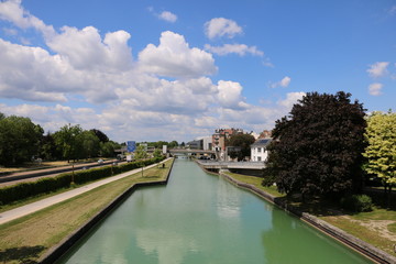 Canal de l'Aisne à la Marne in Reims in spring. France,  Grand Est, Marne