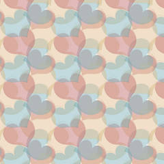 Seamless pattern with gentle handdrawn hearts.  Light blue, yellow red colors on transparent background. Pattern is saved in swatch panel. Vector.