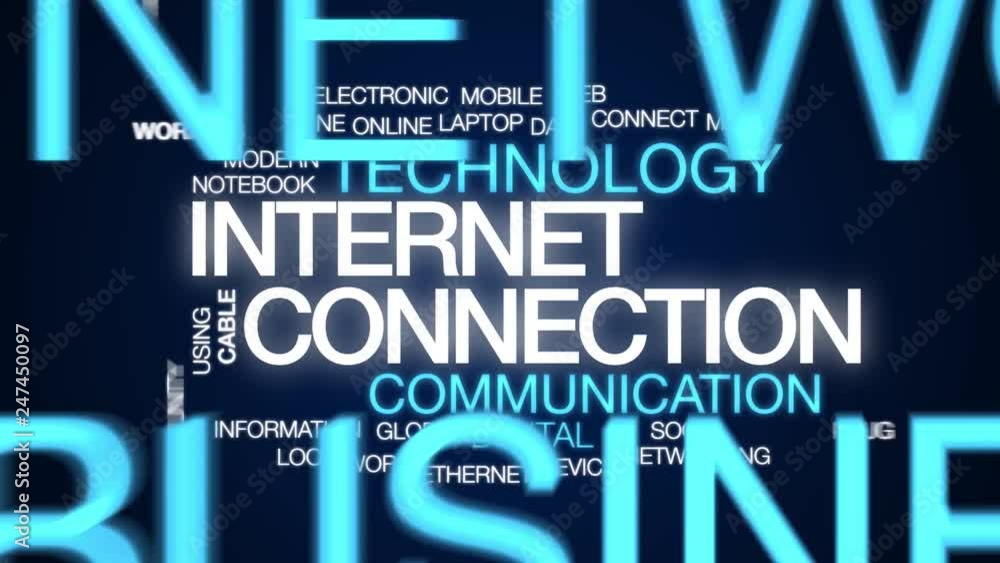 Poster internet connection animated word cloud. kinetic typography.