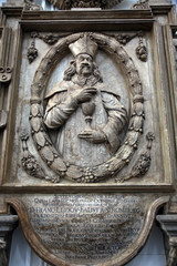 Memorial to the Cathedral provost Franz Ludwig Faust von Stromberg in Wurzburg Cathedral, Bavaria,...