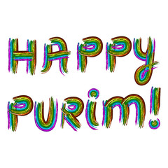 Multi-colored inscription Happy Purim. Jewish holiday. Vector image on isolated background