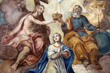 Coronation of the Virgin Mary, fresco on the ceiling of the Church of Our Lady of Sorrows in...