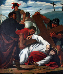 Obraz na płótnie Canvas 9th Stations of the Cross, Jesus falls the third time, Sanctuary of St. Agatha in Schmerlenbach