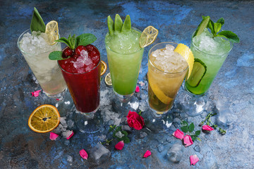 Set of classic cocktails isolated on blue ackground