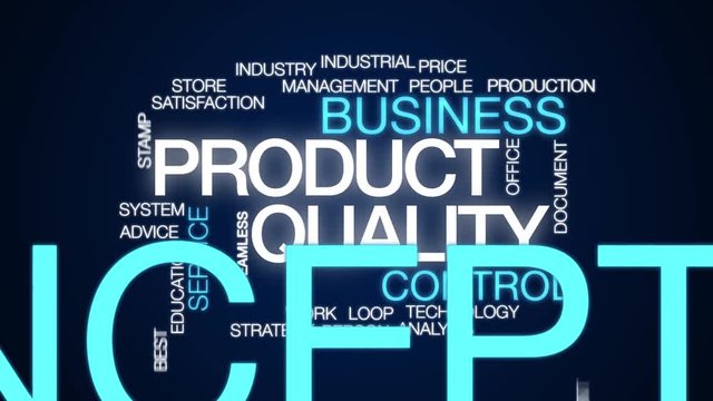 Product quality animated word cloud. Kinetic typography.