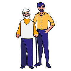 cute grandfather with son characters