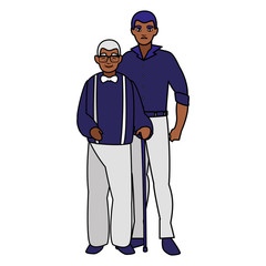 black grandfather with son characters