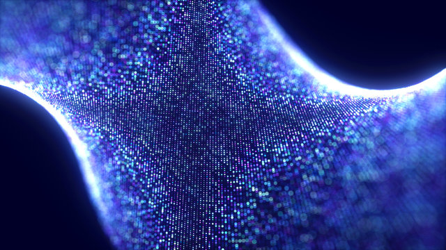 Abstract Blue Particles Background with Depth of Field and Glow