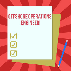 Word writing text Offshore Operations Engineer. Business concept for Supervising oil and gas operations in the rig Stack of Blank Different Pastel Color Construction Bond Paper and Pencil