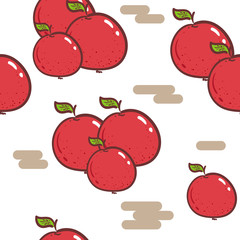 Fresh red apples background, hand drawn icons. Colorful wallpaper vector. Seamless pattern with fresh fruits collection. wallpapers, pattern fills, print, surface textures. wrapping paper, textiles