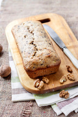 Banana cake with walnuts and dark chocolate