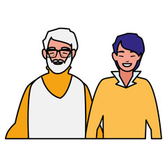 cute grandfather with son characters