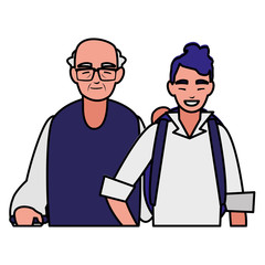 cute grandfather with son characters