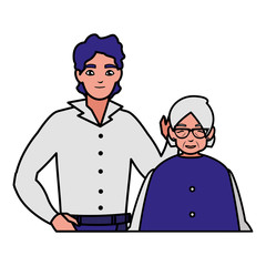cute grandmother with son characters