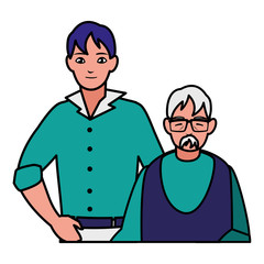 cute grandfather with son characters