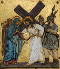 Naklejka premium Jesus meets His Mother, 4th Stations of the Cross in Hohenberg, Germany